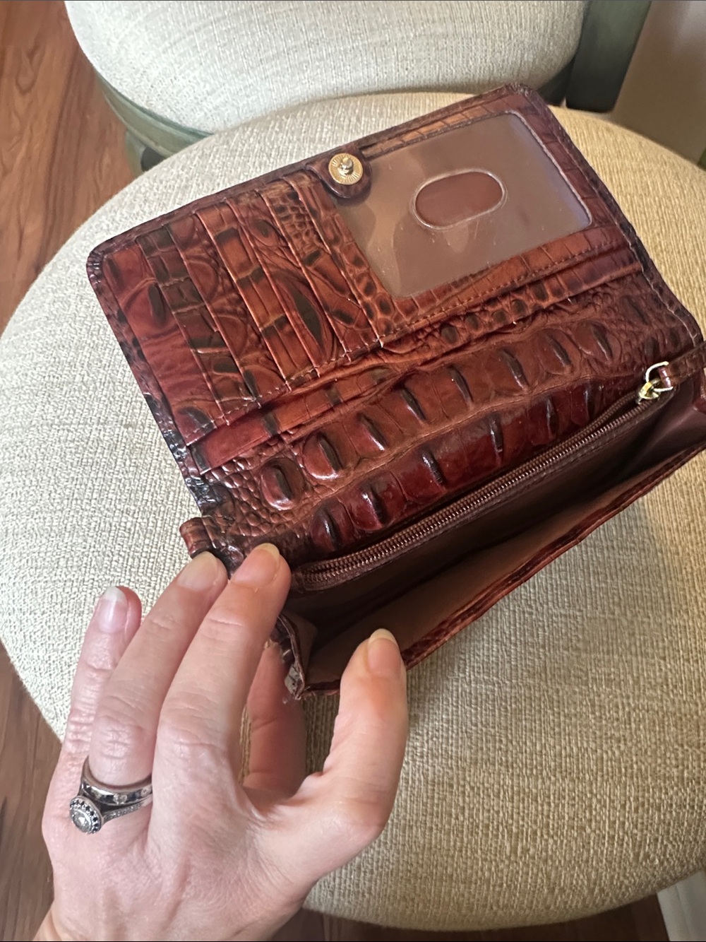 Brahmin Dark Brown Croc-Embossed Leather Wallet with Metal Plaque - Picture 3 of 3